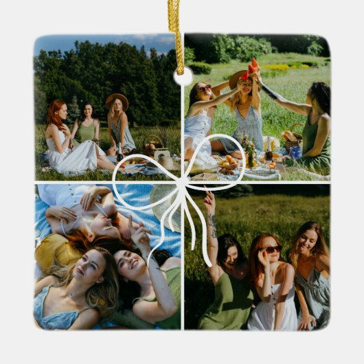 4 Photo Bow Wrap Christmas Present Best Friend セラミックオーナメント (正面)