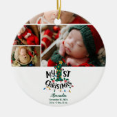4 Photo Christmas Tree Lights First Christmas セラミックオーナメント (正面)