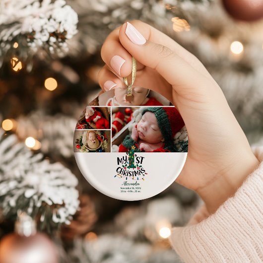 4 Photo Christmas Tree Lights First Christmas セラミックオーナメント
