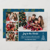 4 photo collage modern cute blue Joy to the world シーズンカード (正面/裏面)