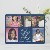4-Photo Collage Navy Blue卒業発表 招待状 (スタンド正面)