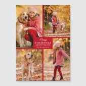 4 Photo Collage Red Christmas Magnetic Cards (正面)