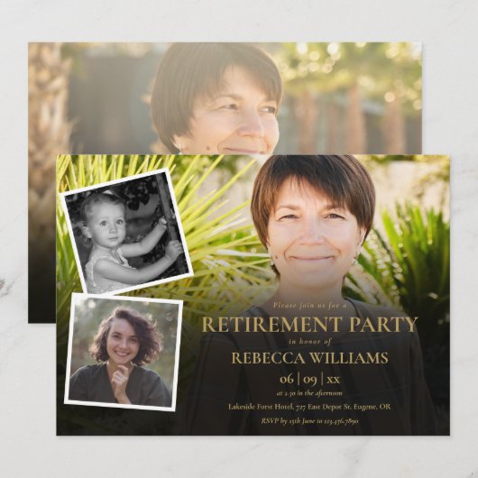 4 Photo Collage Retirement Party 招待状 (正面/裏面)