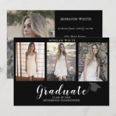 4 Photo Collage Simple Modern Black Graduation 案内状 (正面/裏面)