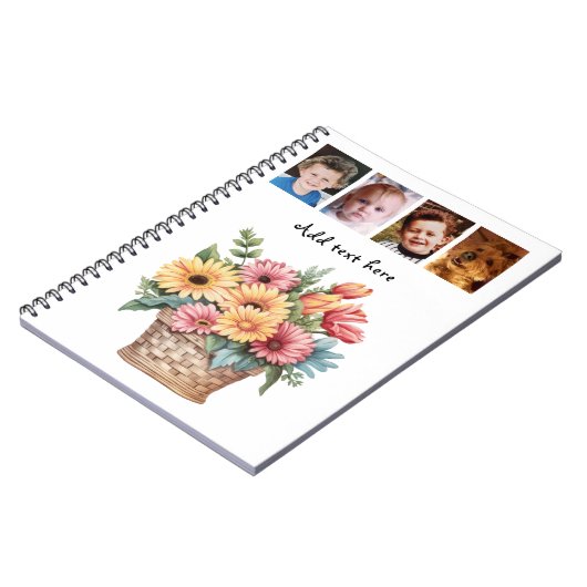 4 photo custom text gerbera flowers white ノートブック (左側)