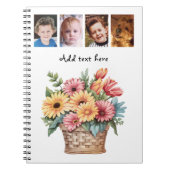 4 photo custom text gerbera flowers white ノートブック (正面)