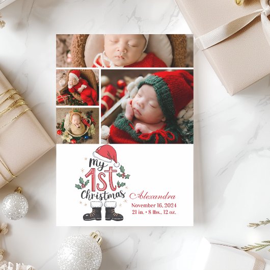 4 Photo Cute Santa Baby 1st Christmas シーズンカード