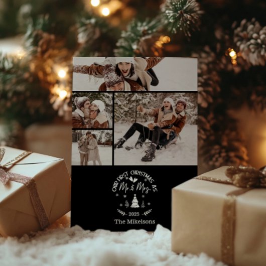 4 Photo First Christmas as Mr. & Mrs シーズンカード