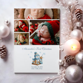 4 Photo First Christmas Birth Announcement  シーズンカード