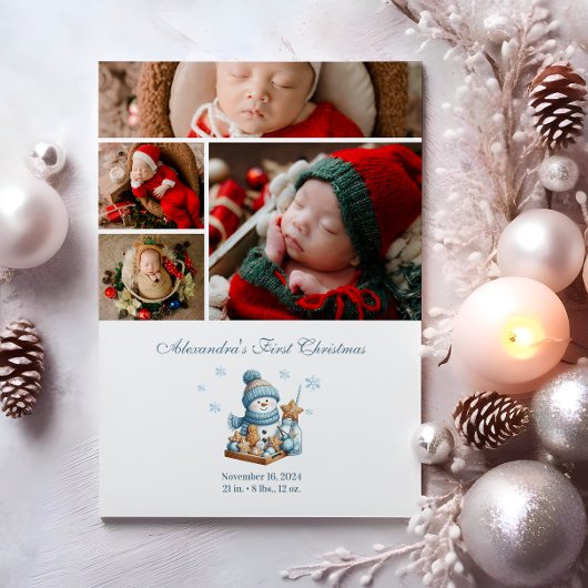 4 Photo First Christmas Birth Announcement シーズンカード
