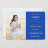 4 Photo Graduation Collage Script Royal Blue Gold 案内状 (裏面)