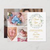 4 Photo Greeneryフローラ金ゴールドありがとうベビー誕生  案内ポストカード (正面/裏面)