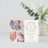 4 Photo Greeneryフローラ金ゴールドありがとうベビー誕生  案内ポストカード (スタンド正面)