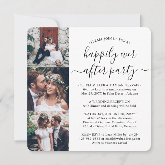 4 Photo Happy Ever After Data 結婚 Square 招待状 (正面)