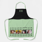 4 photo initials polka dots black green エプロン (正面)
