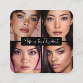4 Photo Makeup Blush Pink Script Black QR Code スクエア名刺