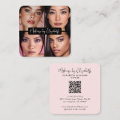 4 Photo Makeup Blush Pink Script Black QR Code スクエア名刺 (正面/裏面)