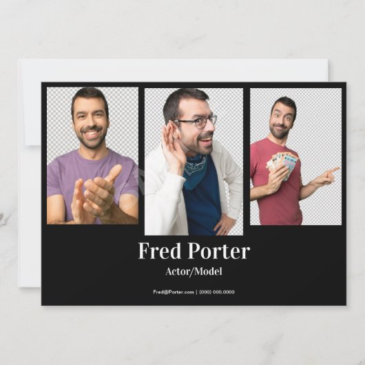 4 Photo Male Actor Headshot Comp Cardテンプレート 招待状 (正面)