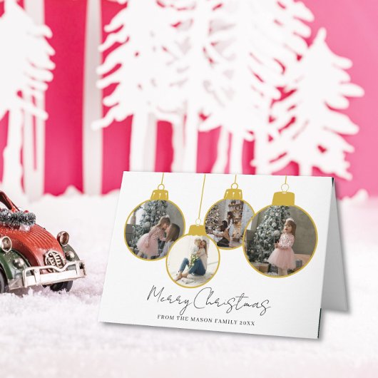 4 photo Merry Christmas bauble Photo Card サンキューカード