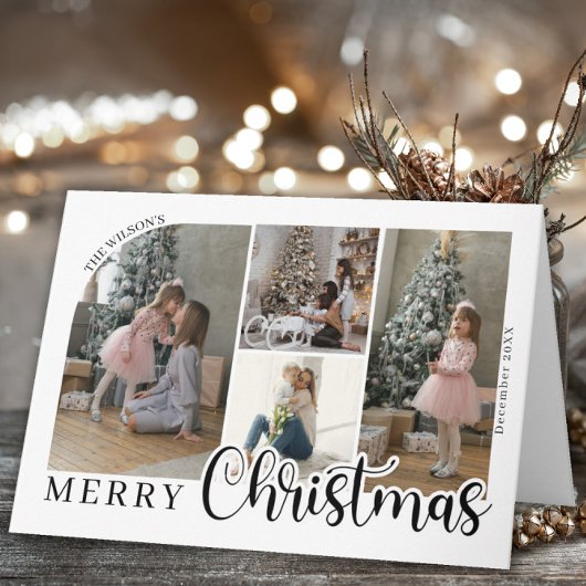 4 photo Merry Christmas Bold Script Photo Card サンキューカード