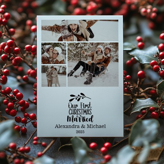 4 Photo Minimialist Our First Christmas Married シーズンカード
