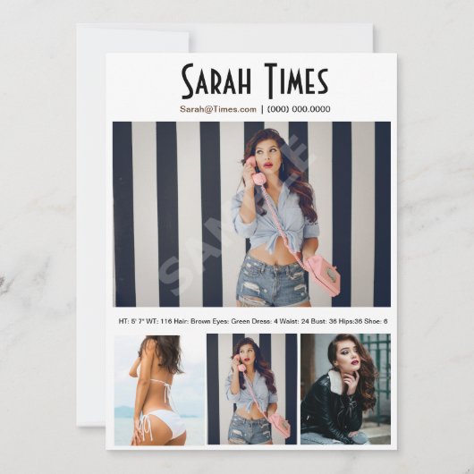 4 Photo Model Headshot Comp Cardホワイトテンプレート 招待状 (裏面)