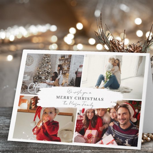 4 Photo modern Family Christmas Card Trees Design サンキューカード