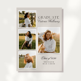 4 Photo Modern Ivory Graduation Announcement  招待状