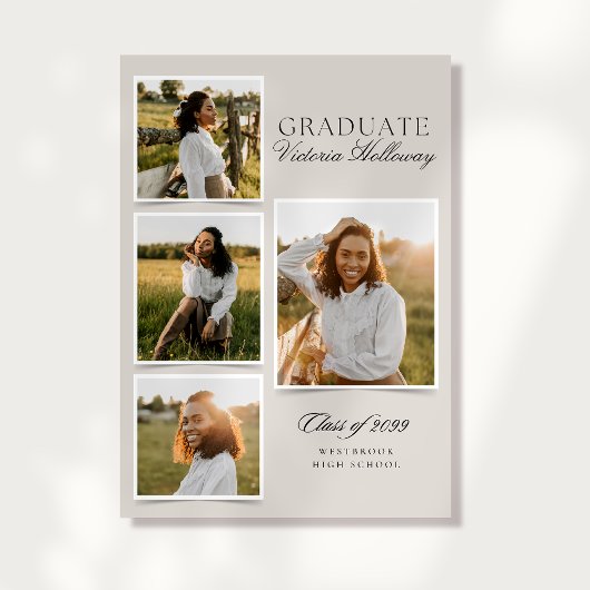 4 Photo Modern Ivory Graduation Announcement  招待状