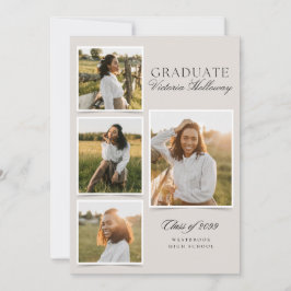 4 Photo Modern Ivory Graduation Announcement  招待状