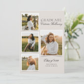 4 Photo Modern Ivory Graduation Announcement  招待状 (スタンド正面)