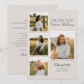 4 Photo Modern Ivory Graduation Announcement  招待状 (正面/裏面)