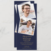 4 Photo Navy Blueと金ゴールド卒業パーティーInvita 招待状 (正面/裏面)