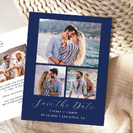 4 Photo Navy Blue Save the Date ポストカード