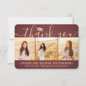 4 Photo New Address Burgundy Red金ゴールド卒業 サンキューカード (正面)