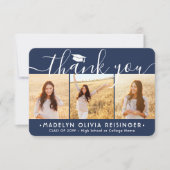 4 Photo New Address Navy Blue and White Graduation サンキューカード (正面)