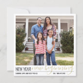 4 Photo New Year New Beginningシンプル Script金ゴールド シーズンカード (正面)
