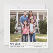 4 Photo New Year New Beginningシンプル Script金ゴールド シーズンカード (正面)