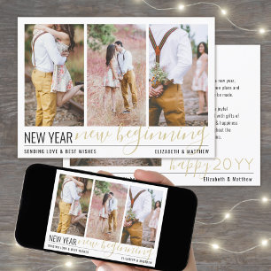4 Photo New Year New Beginningシンプル Script金ゴールド シーズンカード