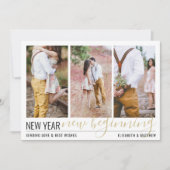 4 Photo New Year New Beginningシンプル Script金ゴールド シーズンカード (正面)