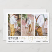 4 Photo New Year New Beginningシンプル Script金ゴールド シーズンカード (正面)