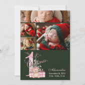 4 Photo  Pink Green Baby First Christmas シーズンカード (正面)