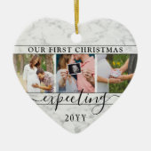 4 Photo Pregnancy 1st Christmas Faux Marble Heart セラミックオーナメント (正面)