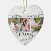 4 Photo Pregnancy 1st Christmas Faux Marble Heart セラミックオーナメント (左)