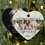 4 Photo Pregnancy 1st Christmas Faux Marble Heart セラミックオーナメント<br><div class="desc">Celebrate the precious gift of your newest family member with a stylish four photo collage heart-shaped ceramic ornament. Gender neutral design with faux marble border is suitable for a new baby boy or girl. Wording and pictures on this template are simple to personalize. (IMAGE PLACEMENT TIP: An easy way to...</div>