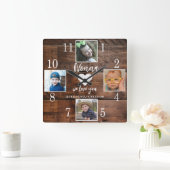 4 Photo Rustic Brown Wood Love You Nonna Grandkids スクエア壁時計 (ホーム)