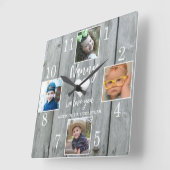 4 Photo Rustic Gray Wood Love You Nanny Grandkids スクエア壁時計 (傾斜)