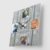 4 Photo Rustic Gray Wood Love You Nonna Grandkids スクエア壁時計 (傾斜)
