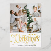 4 PHOTO Sparkleメリークリスマスグリーティング金ゴールド 箔シーズンカード (正面)