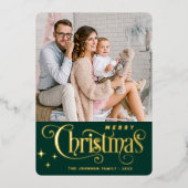 4 PHOTO Sparkleメリークリスマスグリーティング金ゴールド 箔シーズンカード (正面)
